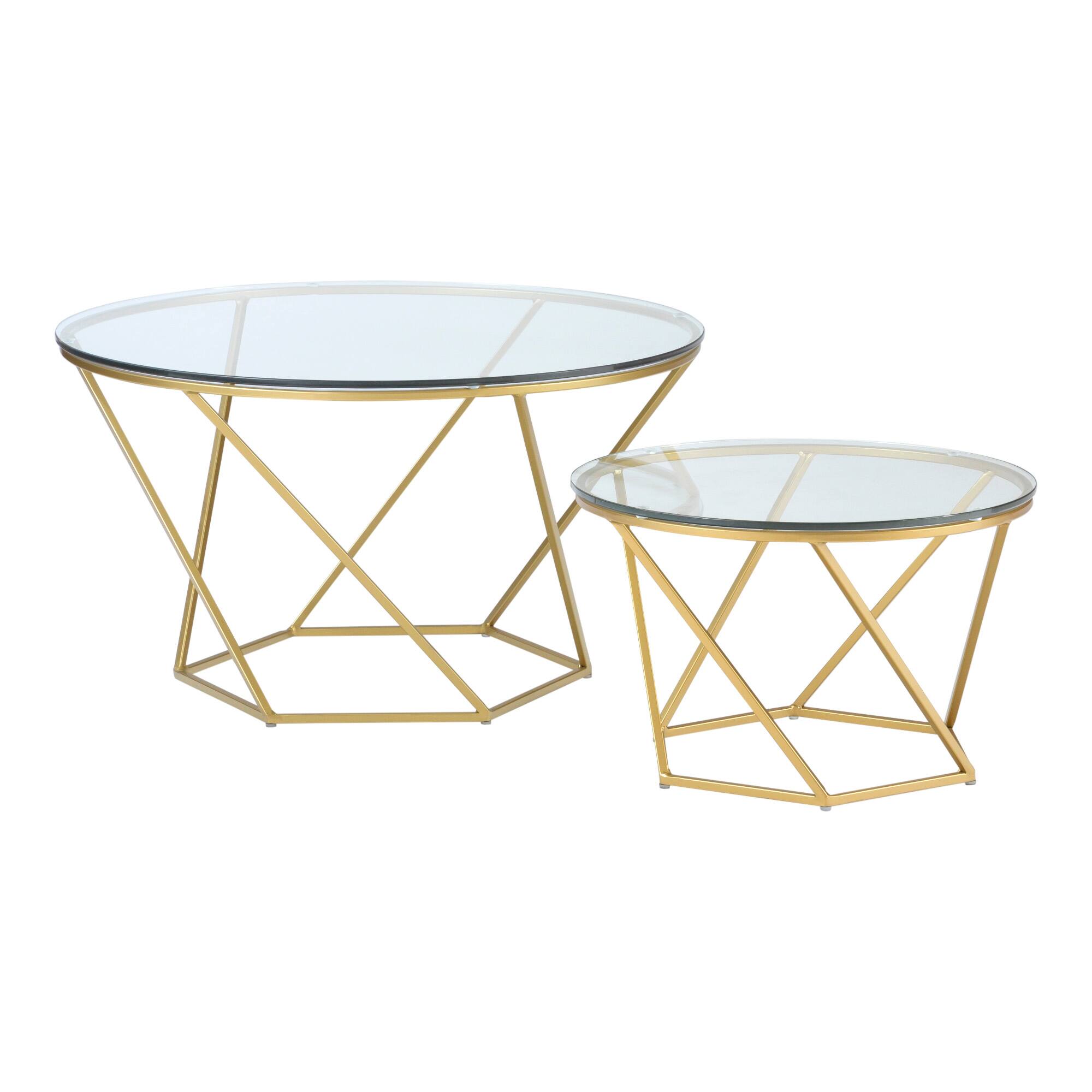 Walker Edison Gold Geometric Glass Nesting Tables Set